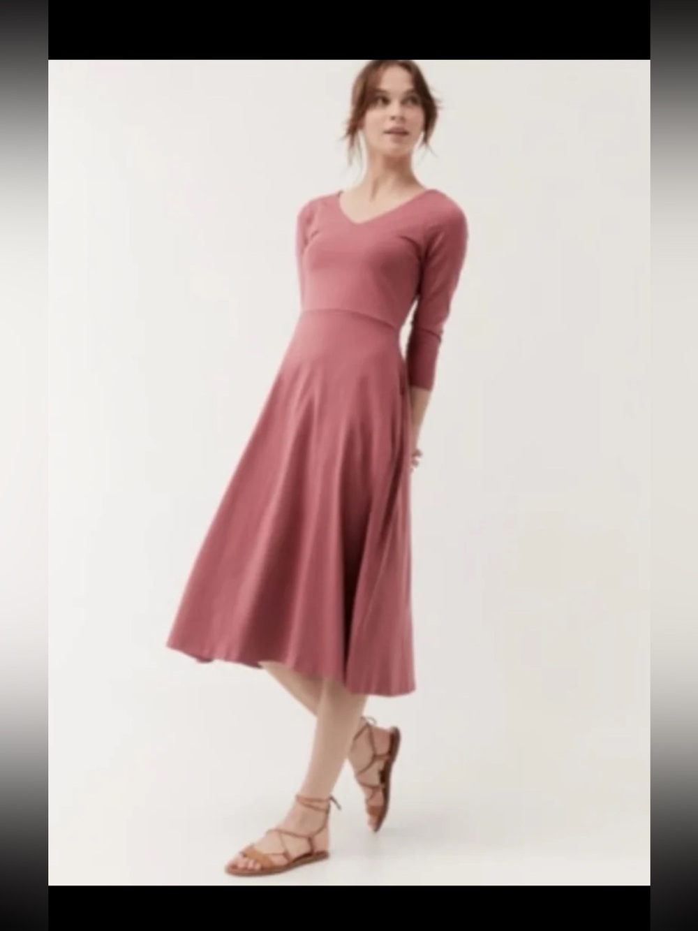 Pact Organic Cotton Fit & Flare Midi Party Dress in Mauve Size Small